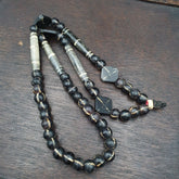 Asian Burmese Old Pumtek petrified Wood  beads Long necklace rare pattern